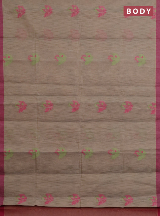 Nithyam cotton saree beige and maroon with thread woven buttas and simple border