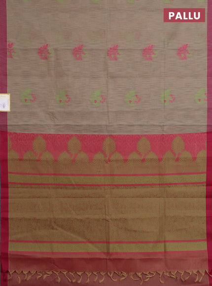 Nithyam cotton saree beige and maroon with thread woven buttas and simple border
