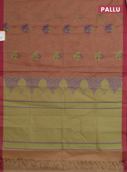 Nithyam cotton saree dark sandal and maroon with thread woven buttas and simple border