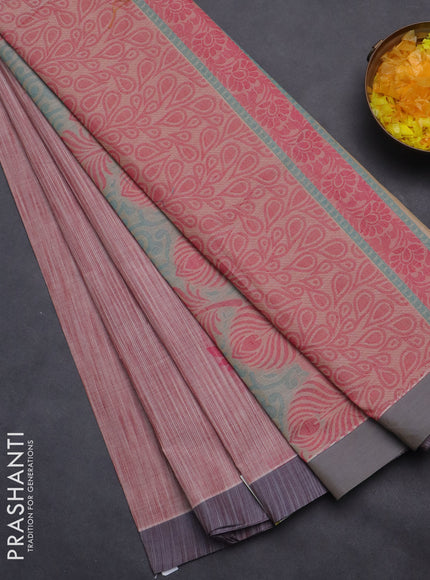 Nithyam cotton saree pastel maroon and grey with thread woven buttas and simple border