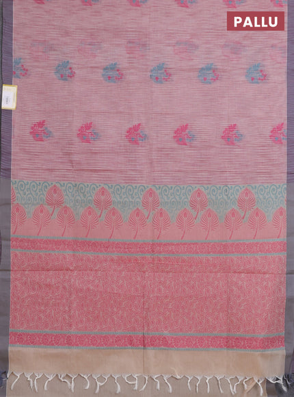 Nithyam cotton saree pastel maroon and grey with thread woven buttas and simple border