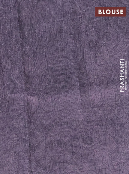 Semi tussar saree grey with allover prints and kantha stitch work border