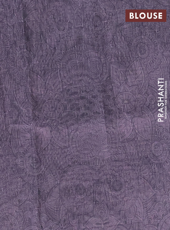 Semi tussar saree grey with allover prints and kantha stitch work border