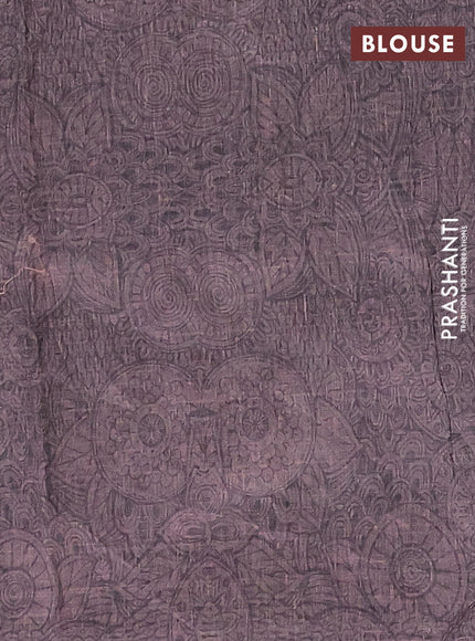 Semi tussar saree greyis brown with allover prints and kantha stitch work border