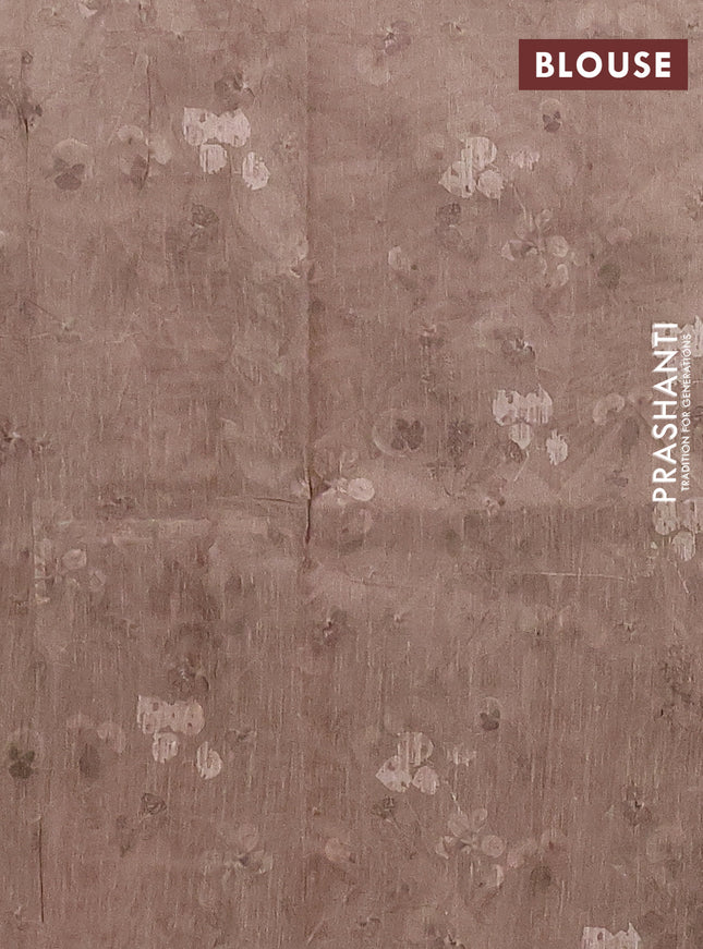 Semi tussar saree grey shade and dark sandal with allover floral digital prints and zari woven kantha work border