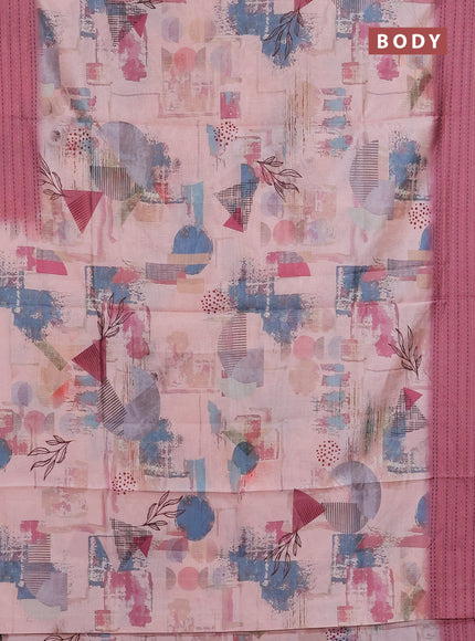 Semi tussar saree mild peach pink and mauve pink with allover prints and kantha stitch work border