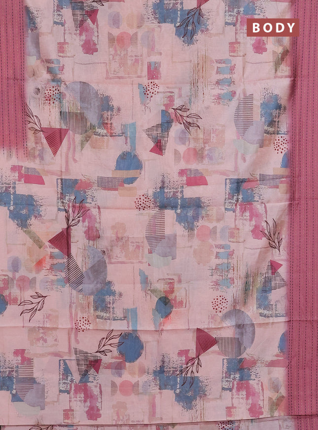 Semi tussar saree mild peach pink and mauve pink with allover prints and kantha stitch work border