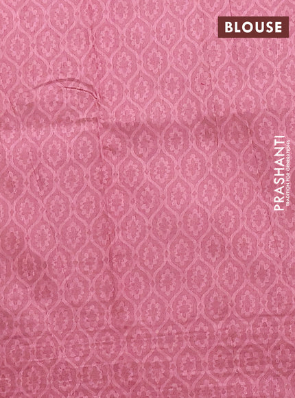 Semi tussar saree mild peach pink and mauve pink with allover prints and kantha stitch work border