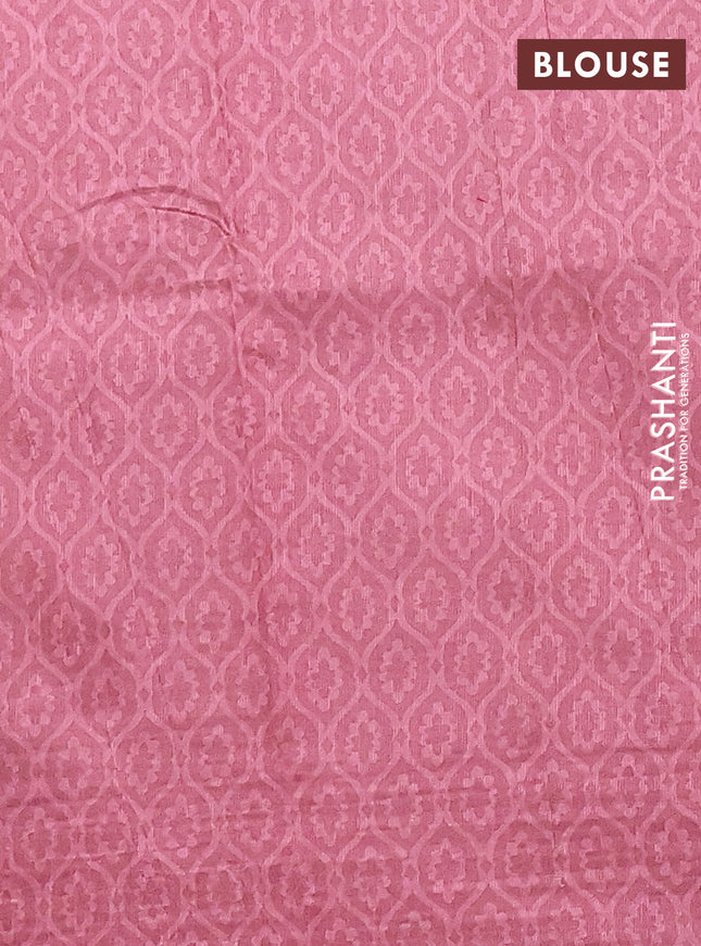 Semi tussar saree mild peach pink and mauve pink with allover prints and kantha stitch work border