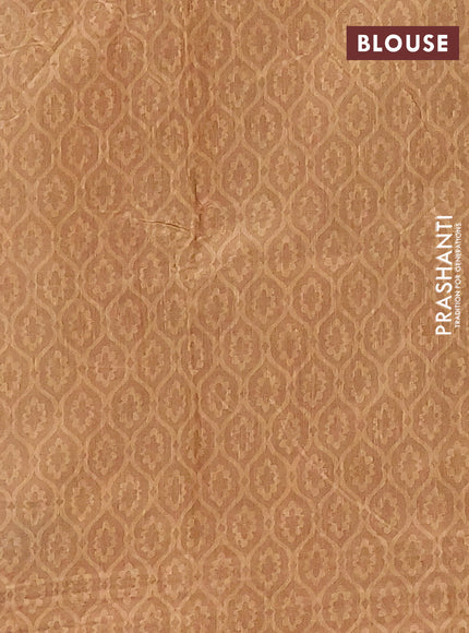 Semi tussar saree beige and sandal with allover prints and kantha stitch work border