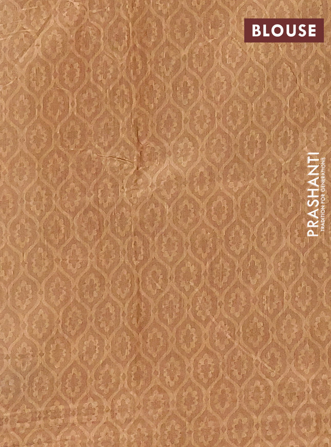 Semi tussar saree beige and sandal with allover prints and kantha stitch work border