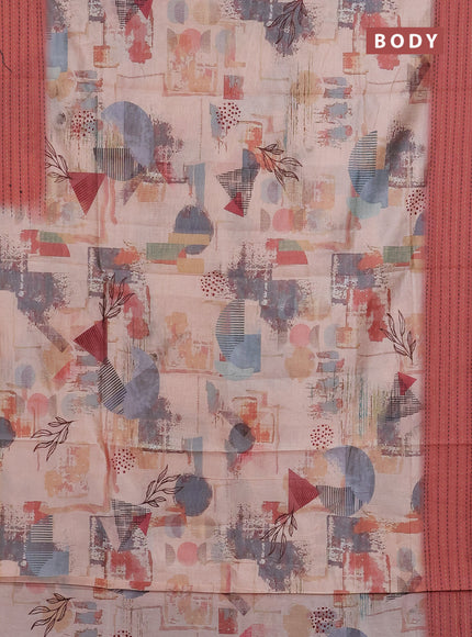 Semi tussar saree multi colour and rust shade with allover prints and kantha stitch work border