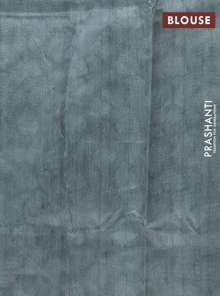 Semi tussar saree pastel green and beige with allover prints and kantha stitch work border