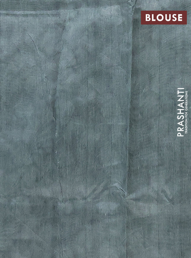 Semi tussar saree pastel green and beige with allover prints and kantha stitch work border