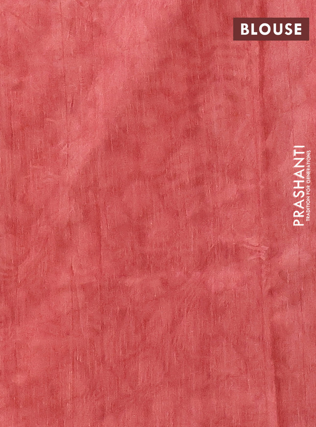 Semi tussar saree rust shade and beige with allover prints and kantha stitch work border