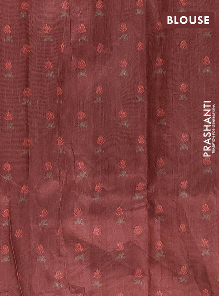Semi tussar saree brown with allover butta prints and kantha stitch work border