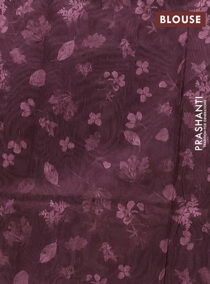 Semi tussar saree wine shade with allover prints and kantha stitch work border