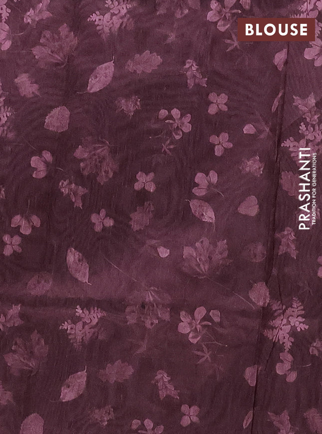 Semi tussar saree wine shade with allover prints and kantha stitch work border