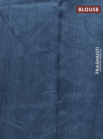 Semi tussar saree pastel blue and peacock blue with allover prints and kantha stitch work border