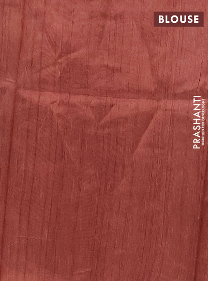 Semi tussar saree pastel brown and brown with allover prints and kantha stitch work border