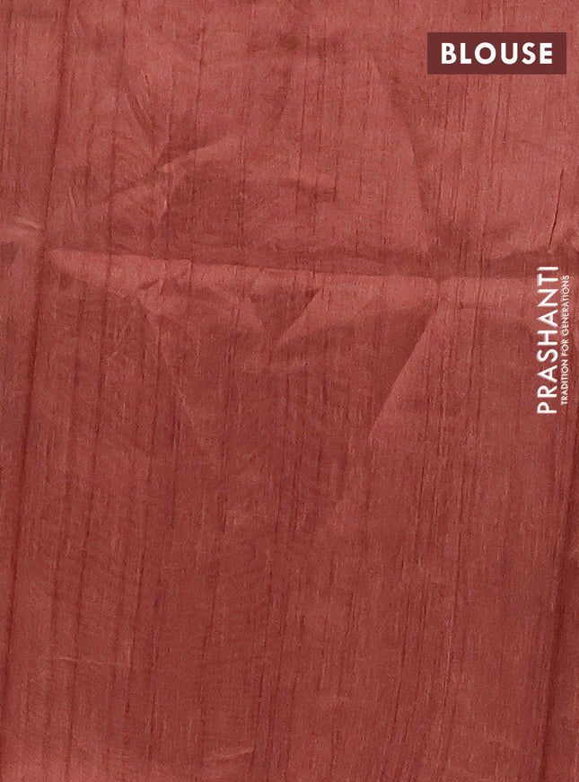 Semi tussar saree pastel brown and brown with allover prints and kantha stitch work border