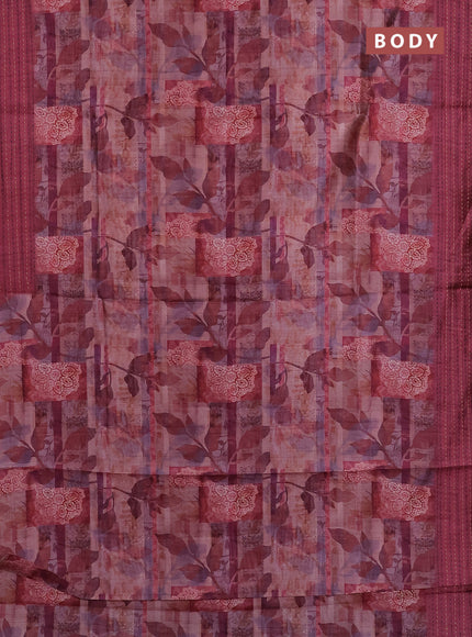 Semi tussar saree multi colour and maroon with allover prints and kantha stitch work border