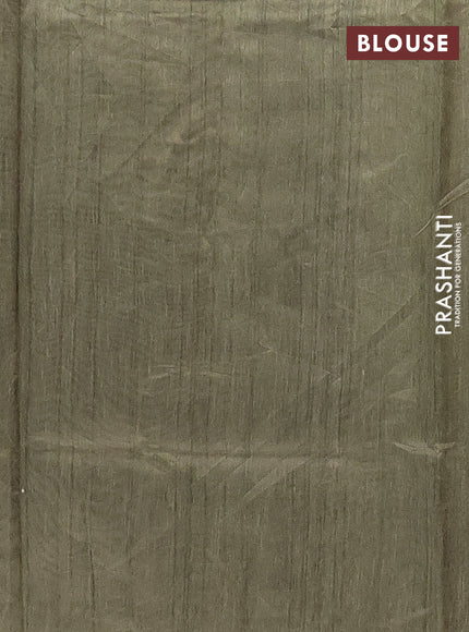 Semi tussar saree green shade and sap green with allover prints and kantha stitch work border