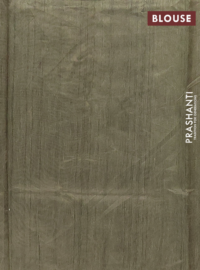 Semi tussar saree green shade and sap green with allover prints and kantha stitch work border