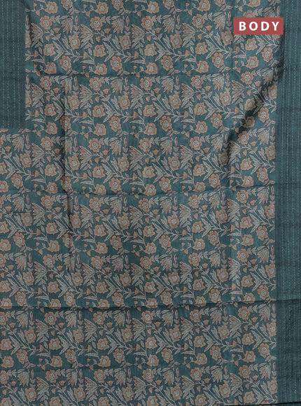 Semi tussar saree green with allover kalamkari prints and kantha stitch work border