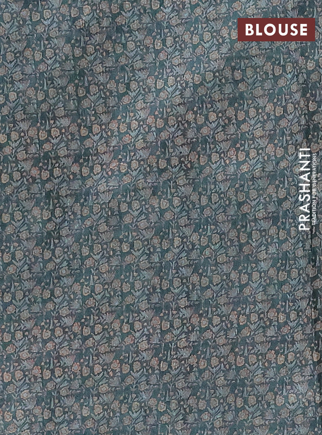 Semi tussar saree green with allover kalamkari prints and kantha stitch work border