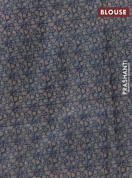 Semi tussar saree peacock blue shade with allover kalamkari prints and kantha stitch work border