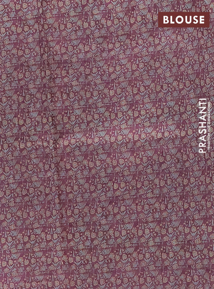 Semi tussar saree wine shade with allover kalamkari prints and kantha stitch work border