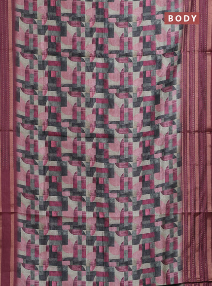 Semi tussar saree multi colour and maroon with allover geometrc prints and kantha stitch work border