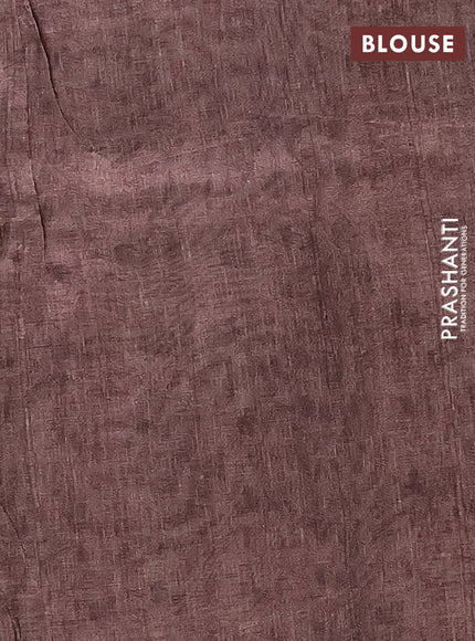 Semi tussar saree beige and brown with allover prints and kantha stitch work border