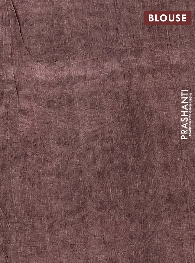 Semi tussar saree beige and brown with allover prints and kantha stitch work border