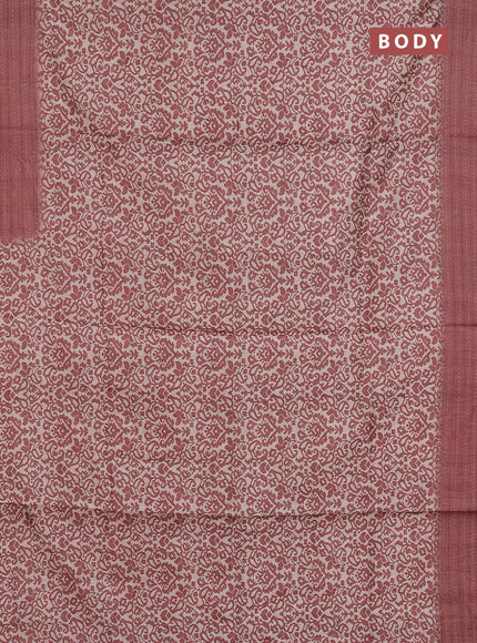 Semi tussar saree beige and brown shade with allover prints and kantha stitch work border
