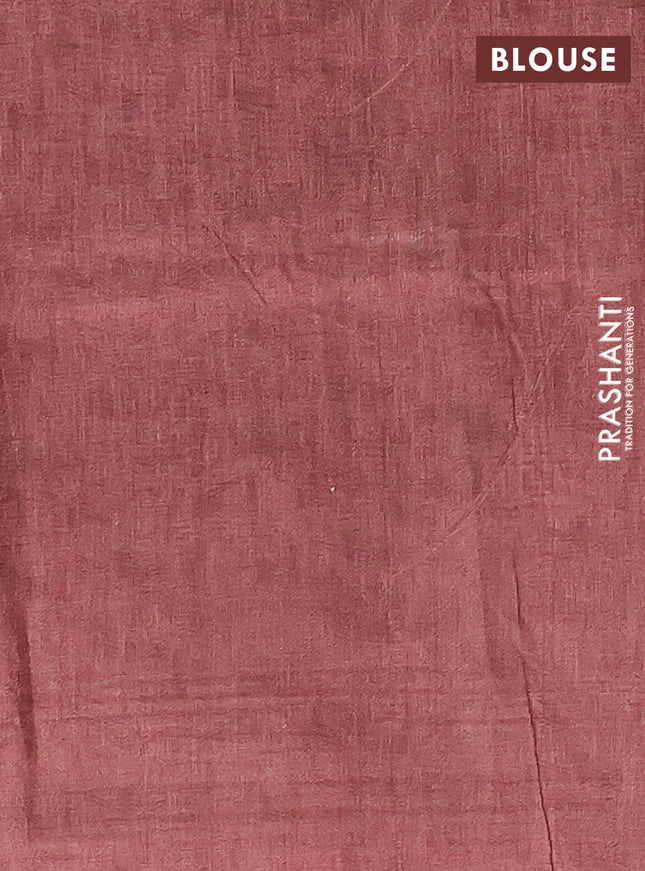 Semi tussar saree beige and brown shade with allover prints and kantha stitch work border