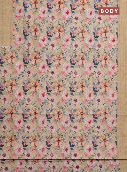 Semi tussar saree sandal with floral prints and kantha stitch work border