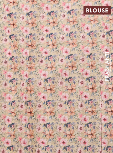 Semi tussar saree sandal with floral prints and kantha stitch work border