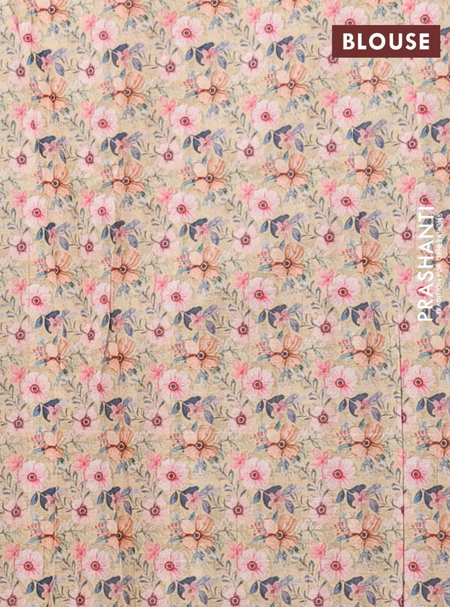 Semi tussar saree sandal with floral prints and kantha stitch work border