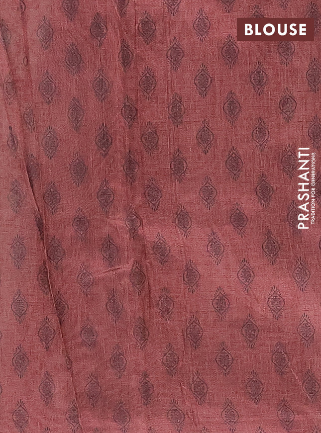 Semi tussar saree beige and brown with allover prints and kantha stitch work border
