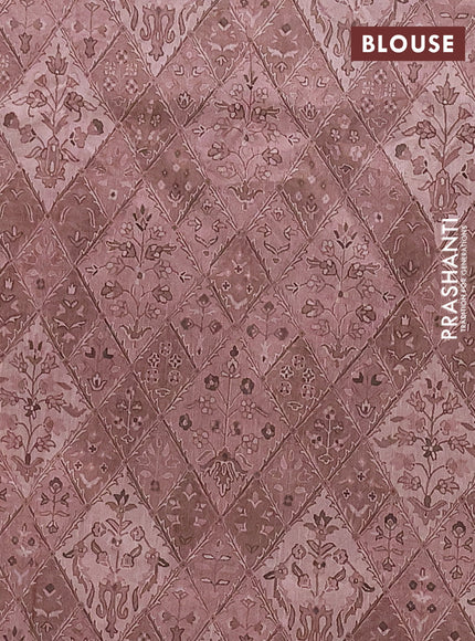 Semi tussar saree pastel brown and brown with allover prints and kantha stitch work border