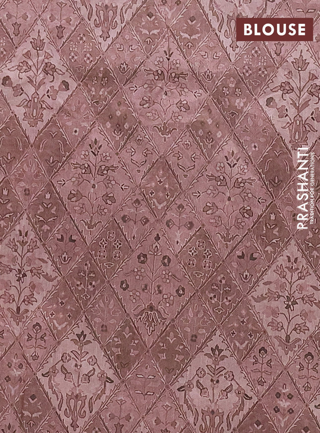 Semi tussar saree pastel brown and brown with allover prints and kantha stitch work border