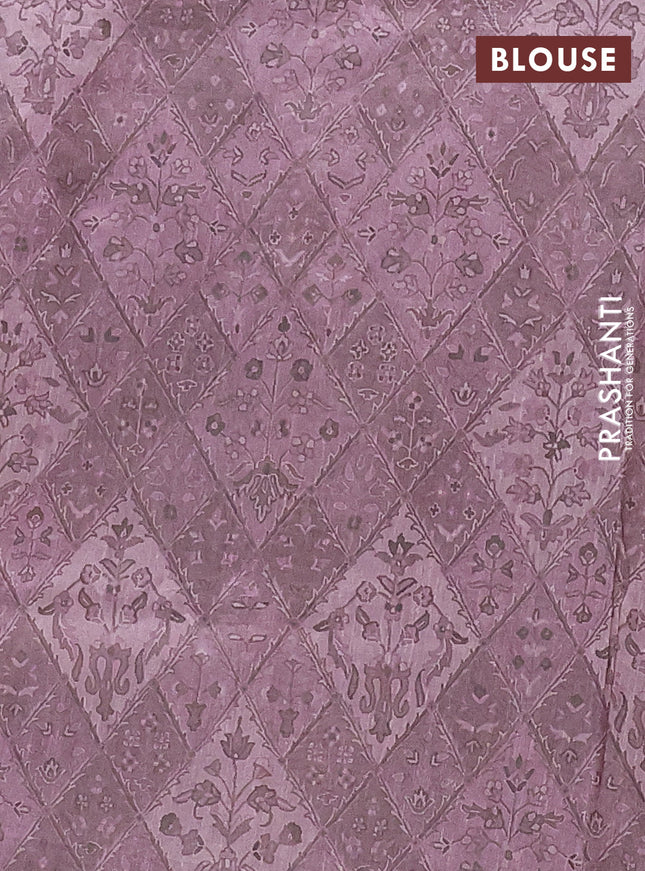 Semi tussar saree pastel pink and rosy brown with allover prints and kantha stitch work border