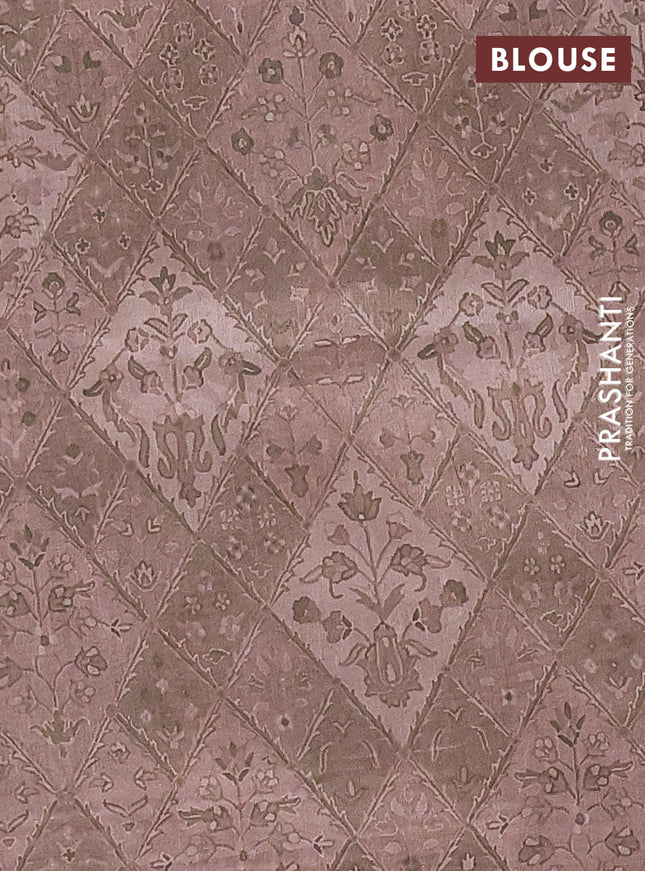 Semi tussar saree brown and chikku shade with allover prints and kantha stitch work border