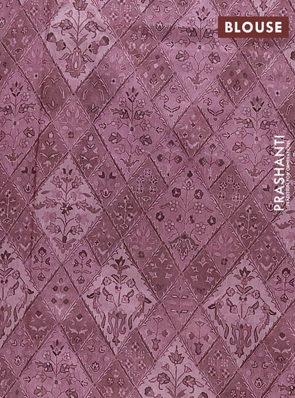 Semi tussar saree pastel pink and rosy brown with allover prints and kantha stitch work border