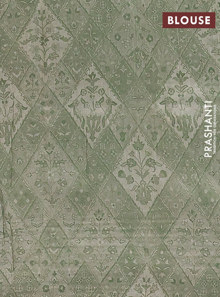 Semi tussar saree green shade and green with allover prints and kantha stitch work border
