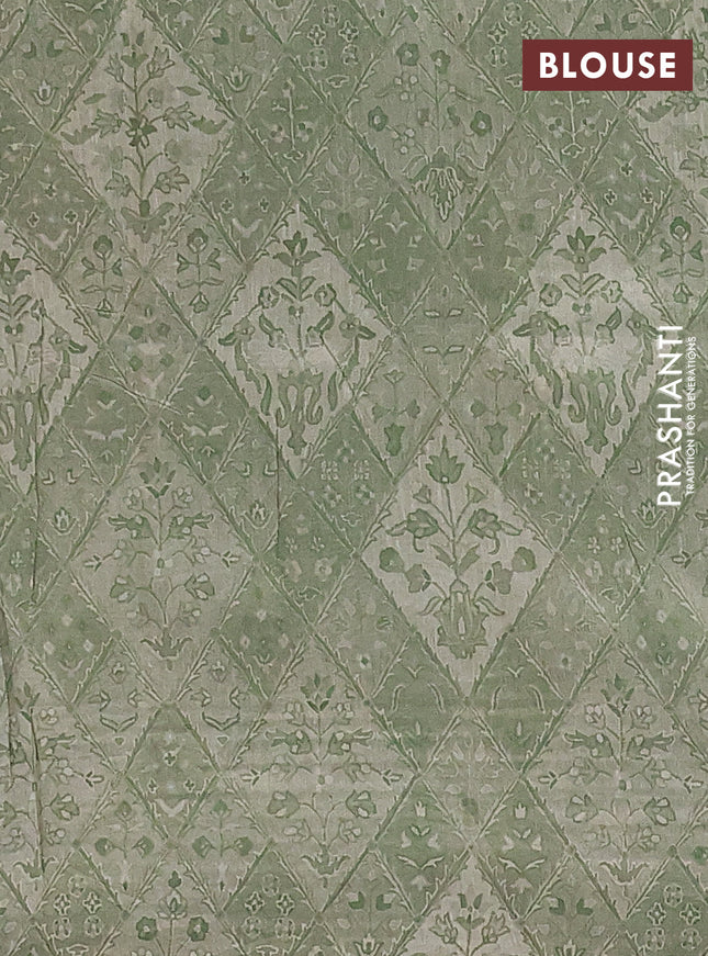 Semi tussar saree green shade and green with allover prints and kantha stitch work border