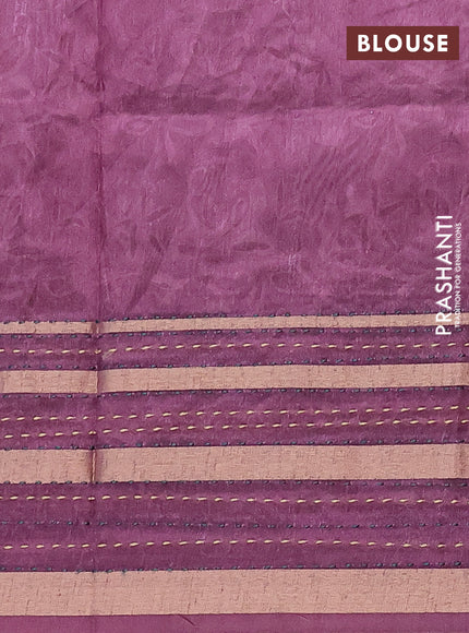 Semi tussar saree wine shade with allover prints and kantha stitch work border