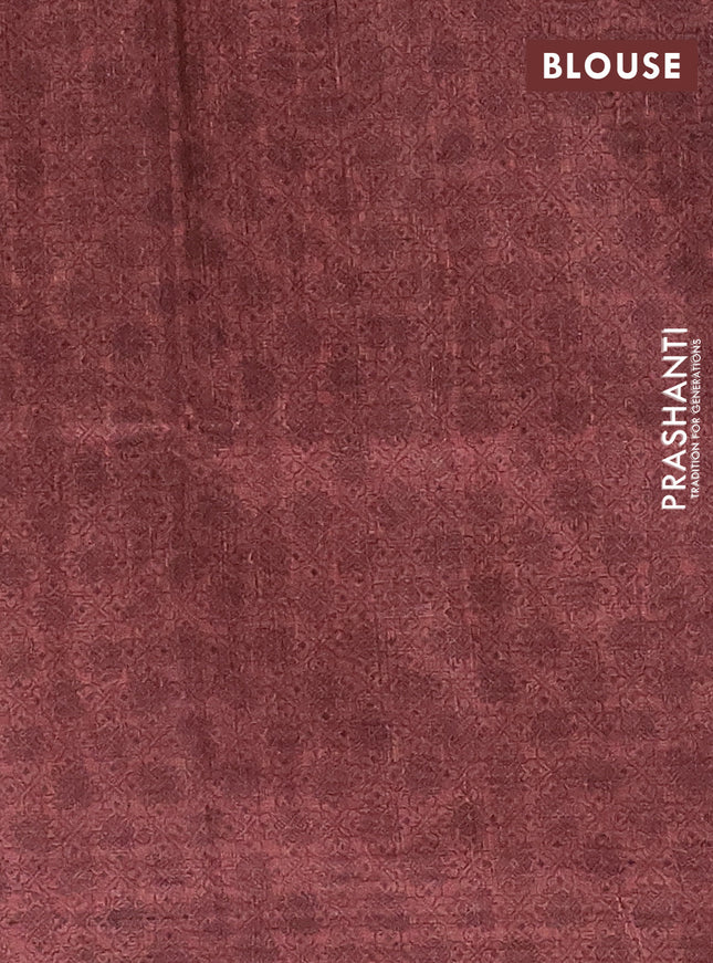 Semi tussar saree beige and rust shade with allover ikat prints and kantha stitch work border